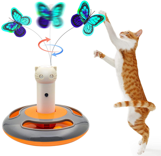 LUKYY Interactive Cat Toys - Automatic Electric Rotating Butterfly & Ball Exercise Kitten Toy,Funny Cat Teaser Toys for Indoor Cats Animals & Pet Supplies > Pet Supplies > Cat Supplies > Cat Toys E-LONG INDUSTRIAL Orange  