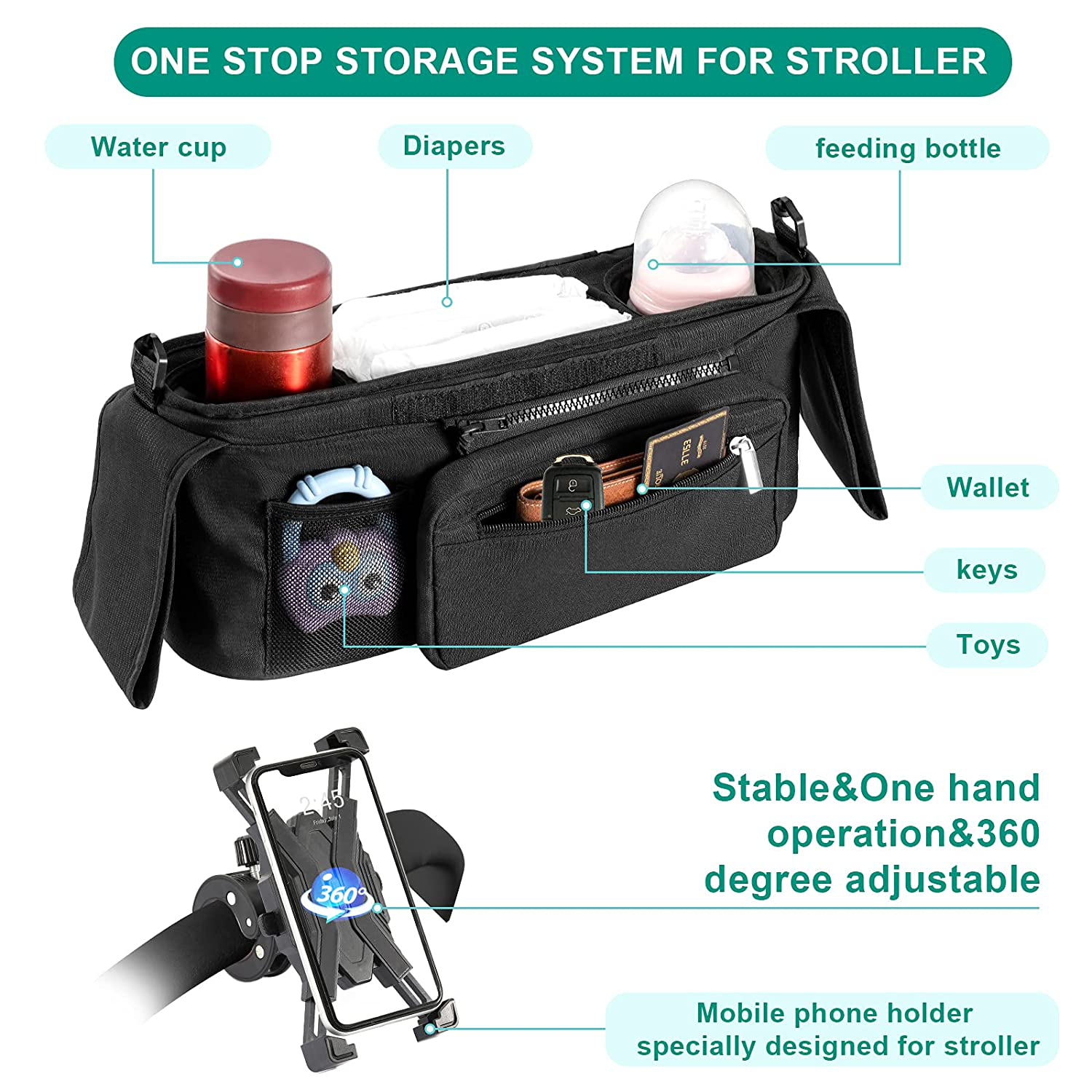 Universal Stroller Organizer Accessories with Insulated Stroller Cup Holder,Phone Holder for Stroller,Fits for Stroller like Uppababy, Baby Jogger, Britax, Bugaboo, BOB, Umbrella and Pet Stroller Animals & Pet Supplies > Pet Supplies > Dog Supplies > Dog Treadmills MOTEM   