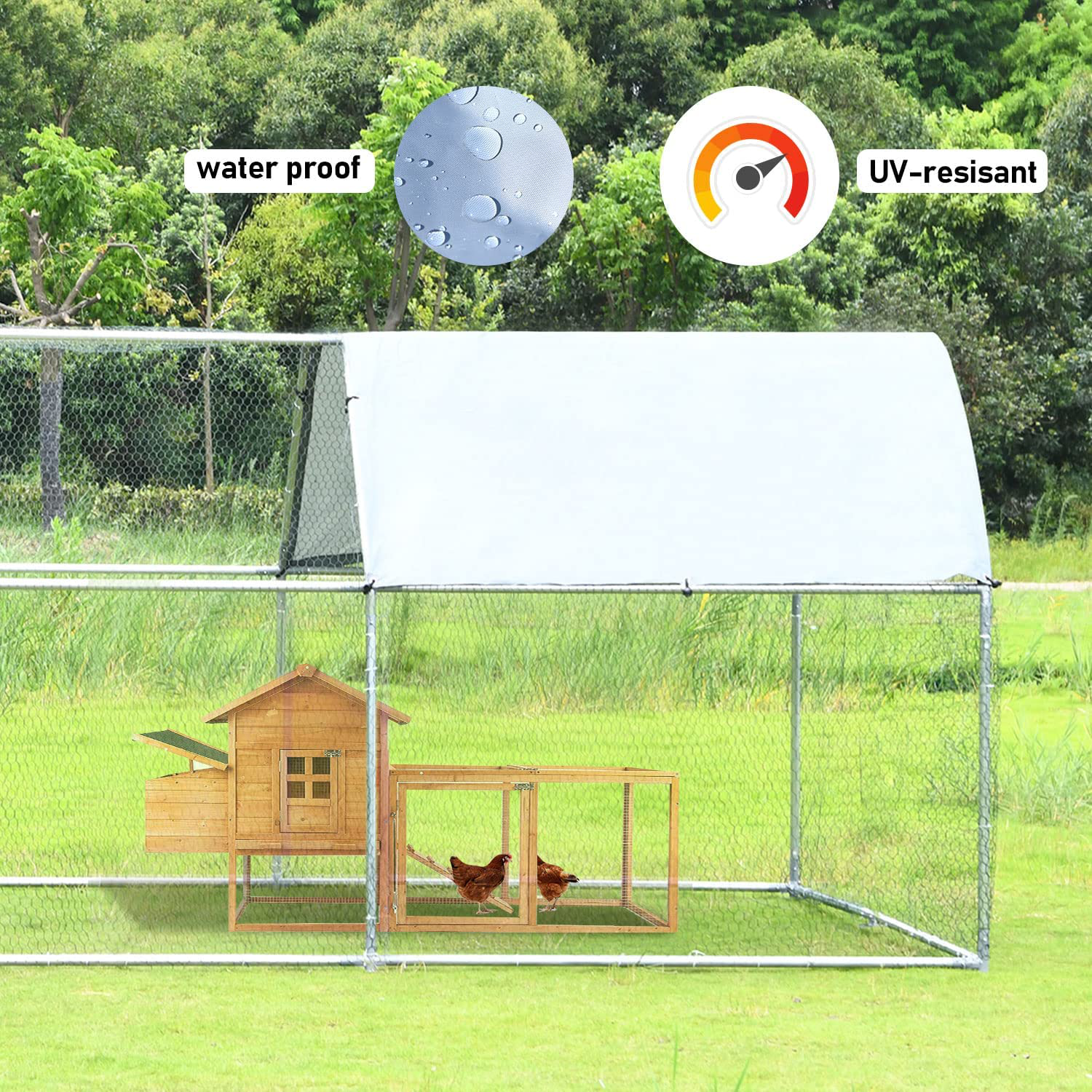 Large Metal Chicken Coop Run Walk-In Poultry Cage Chicken Run House Pen Rabbits Cage Flat Roofed Coop with Waterproof and Anti-Ultraviolet Cover for Outdoor Yard Farm Use Animals & Pet Supplies > Pet Supplies > Dog Supplies > Dog Kennels & Runs 4ever2buy   