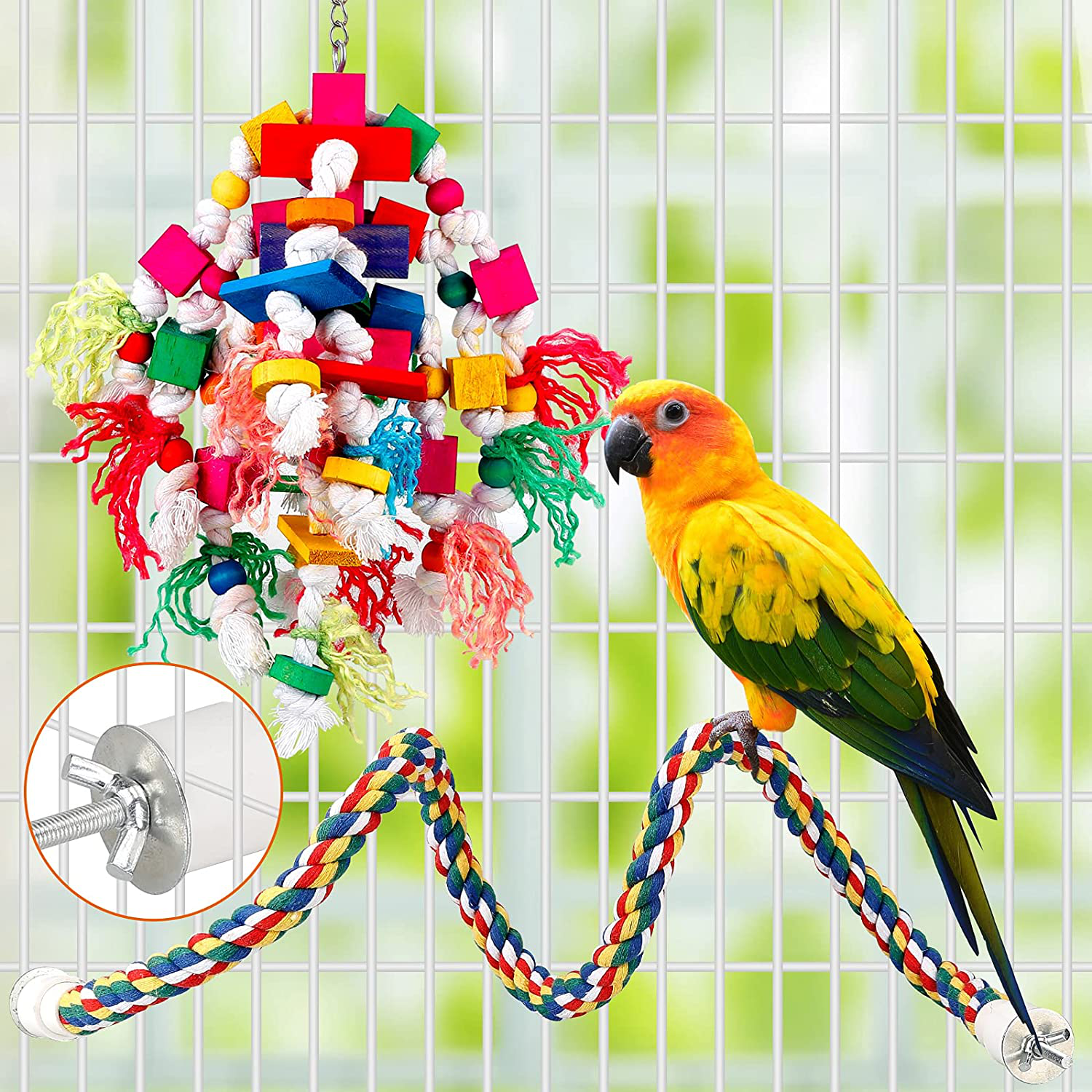 Parrot Toys for Large Birds Rope Perches for Parrots Bird Toys Bird Cage Accerises Tearing Chewing Toys for Cockatoos,Macaw,African Grey,Conure,Amazon Parrots and Other Medium to Large Birds Wooden Animals & Pet Supplies > Pet Supplies > Bird Supplies > Bird Toys BBjinronjy   