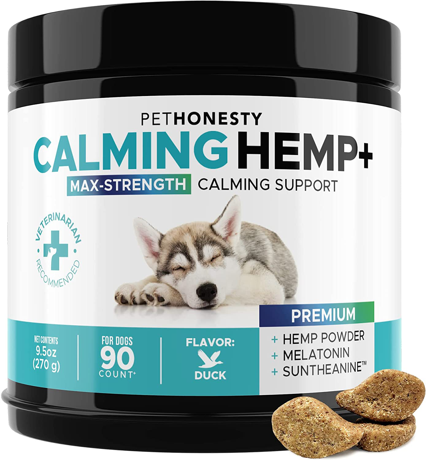 Pethonesty Hemp Calming Treats for Dogs - All-Natural Soothing Snacks with Hemp + Valerian Root, Stress & Dog Anxiety Relief - Aids with Thunder, Fireworks, Chewing & Barking Animals & Pet Supplies > Pet Supplies > Small Animal Supplies > Small Animal Treats PetHonesty Max Strength - Duck  