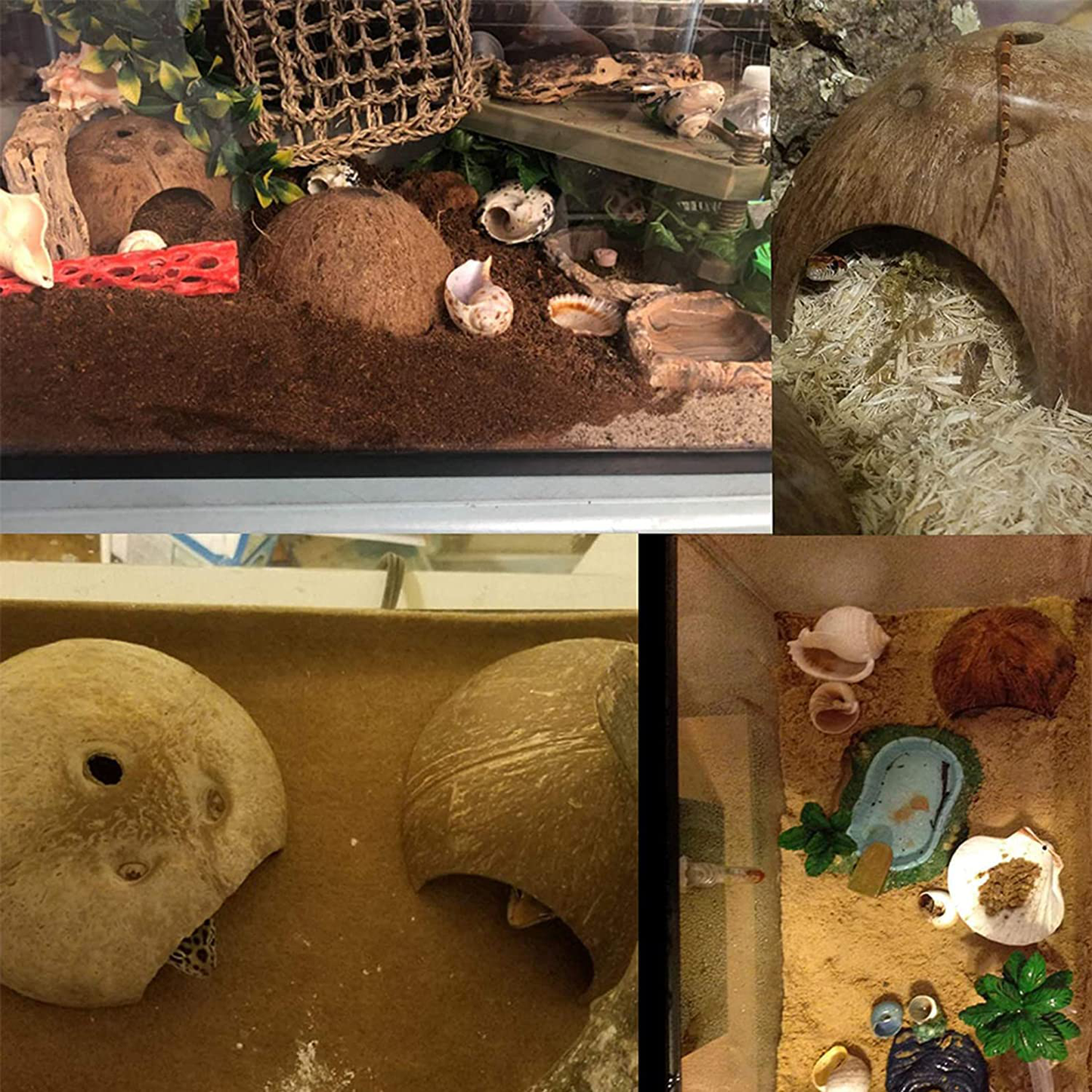 HERCOCCI Leopard Gecko Tank Accessories, Coconut Shell Hideout Cave Reptile Climbing Vine Habitat Decor with Hanging Reptile Plants for Chameleon Lizard Snake Hermit Crab Animals & Pet Supplies > Pet Supplies > Reptile & Amphibian Supplies > Reptile & Amphibian Habitats HERCOCCI   