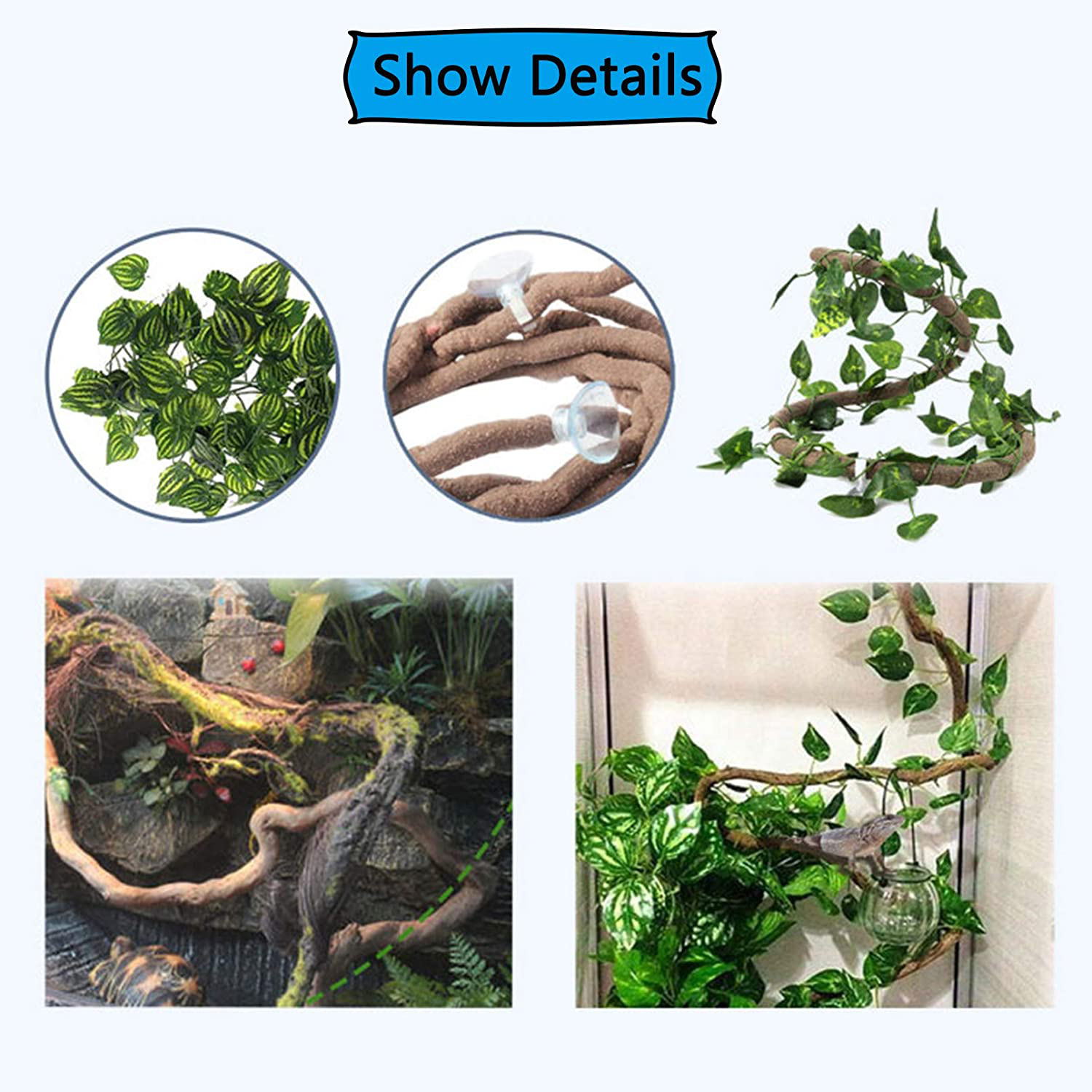 Reptile Bend-A-Branch Vines Flexible Leaves Pet Habitat Decor Climber Jungle Long Vines for Climbing Crested Gecko Lizard Frogs Snakes Chameleon 5 Pcs Animals & Pet Supplies > Pet Supplies > Reptile & Amphibian Supplies > Reptile & Amphibian Habitat Accessories Hamiledyi   