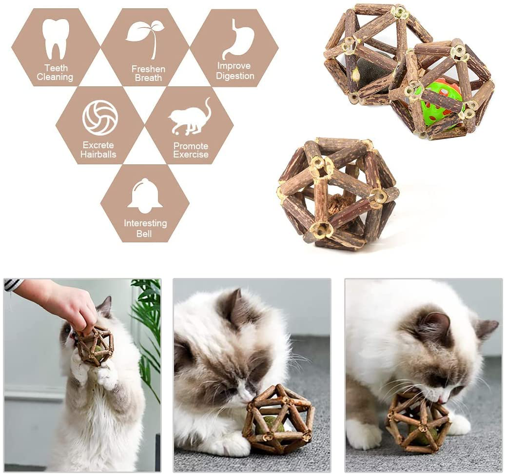 Potaroma Silvervine Stick Cage Balls, Edible for Cats, Catnip Gall Fruit Bell Balls, Catmint Toys for Indoor Kitty, Dental Cat Toy for Teeth Cleaning, Matatabi Cat Chew Toy for Kitten Lick Animals & Pet Supplies > Pet Supplies > Cat Supplies > Cat Toys Potaroma   