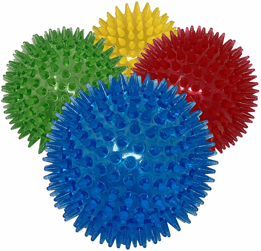 Dipperdap 4-Pack Squeaky Dog Toys 3.5” Spikey Dog Balls | Cleans Teeth for Healthier Gums |Non-Toxic Bpa-Free Dog Toys for Aggressive Chewers |Spikey Balls in Red, Blue, Yellow, and Green Animals & Pet Supplies > Pet Supplies > Dog Supplies > Dog Toys dipperdap   