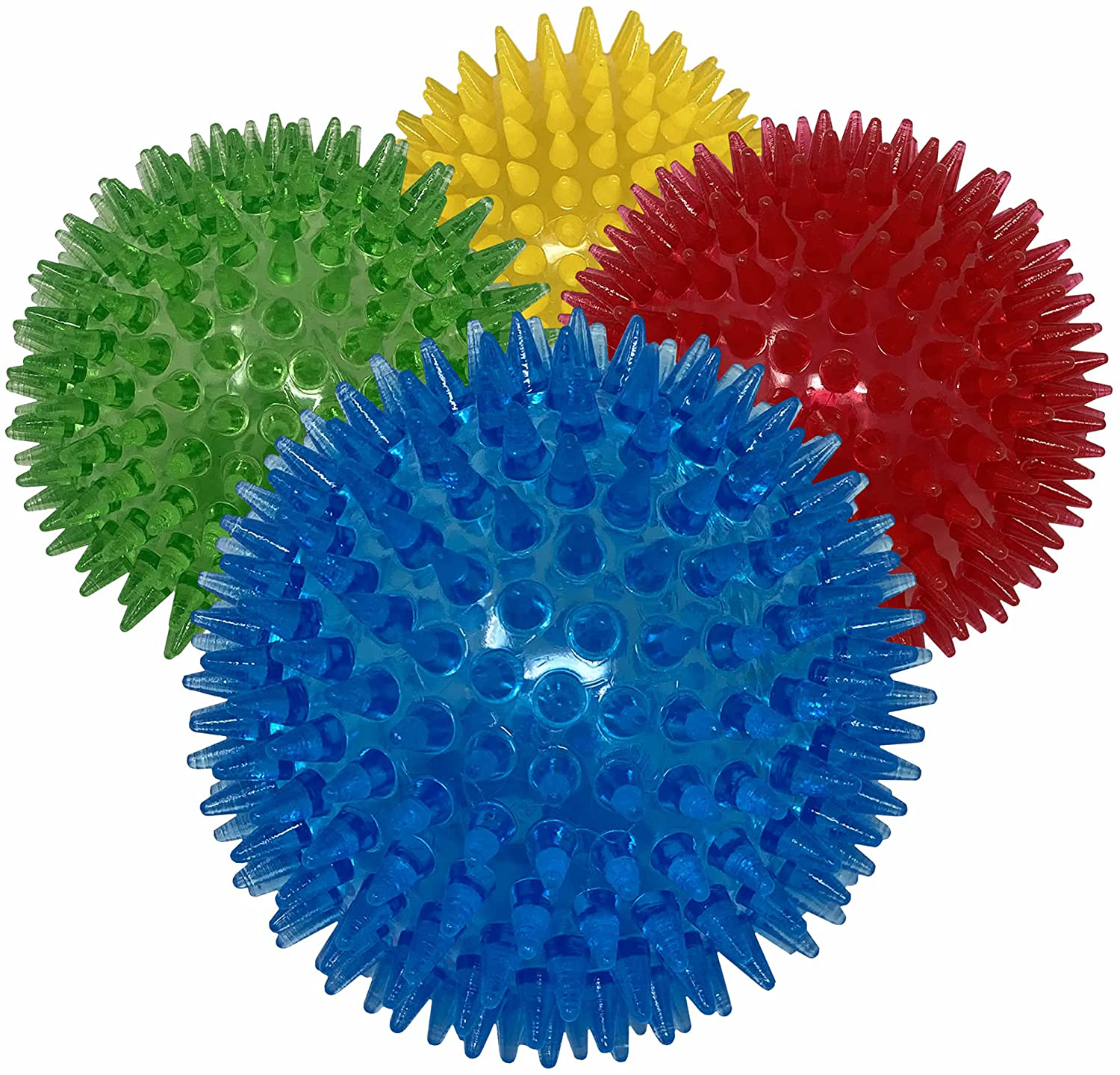 Dipperdap 4-Pack Squeaky Dog Toys 3.5” Spikey Dog Balls | Cleans Teeth for Healthier Gums |Non-Toxic Bpa-Free Dog Toys for Aggressive Chewers |Spikey Balls in Red, Blue, Yellow, and Green
