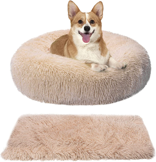 Jaten Calming Dog Beds for Medium Dogs with Blanket, Faux Fur Cat Beds Donut Cuddler, Comfy Self Warming Pet Bed Fits up to 35 Lbs Pets, Apricot Animals & Pet Supplies > Pet Supplies > Dog Supplies > Dog Beds JATEN Apricot 32"x24" 