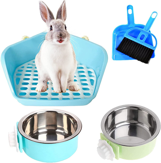 Kathson Rabbit Litter Box Small Animal Potty Trainer Corner Pet Toilet Guinea Pig Litter Bedding Pan with 2 Pcs Pet Removable Hanging Bowls for Rabbits Chinchillas Guinea Pigs Ferrets Animals & Pet Supplies > Pet Supplies > Small Animal Supplies > Small Animal Bedding kathson   