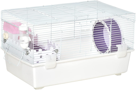 Pawhut 2 Tier Hamster Cage Gerbil Haven Multi-Storey Rodent House Small Animal Habitat with Water Bottle, Excise Wheel, Ladder, Hut, White Animals & Pet Supplies > Pet Supplies > Small Animal Supplies > Small Animal Habitats & Cages PawHut   