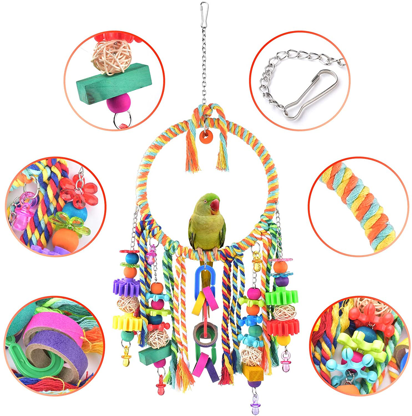 KATUMO Bird Toys, Bird Swing Toy Bird Perch with Colorful Chewing Toys, Suitable for Lovebirds, Finches, Parakeets, Budgerigars, Conure Ect Small Birds