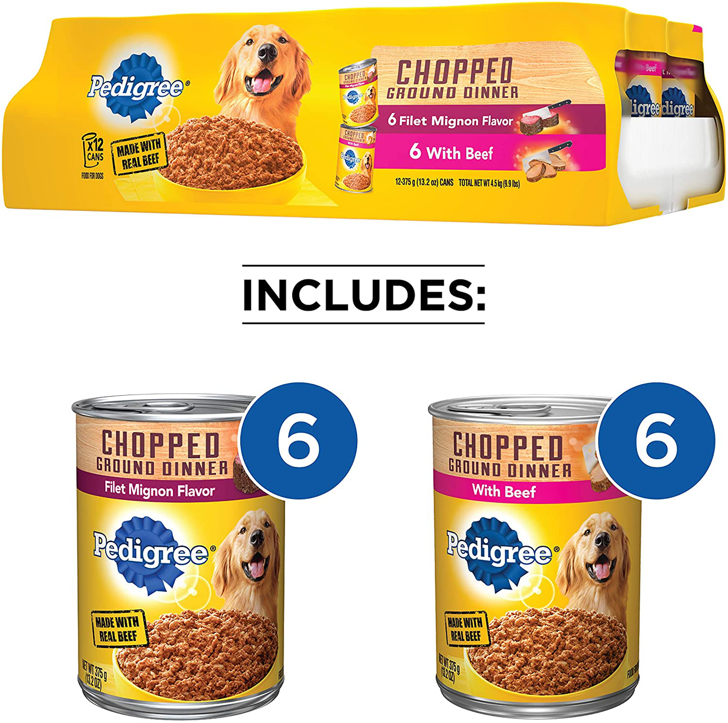 PEDIGREE Chopped Ground Dinner Adult Canned Soft Wet Meaty Dog Food Filet Mignon Flavor & with Beef Variety Pack, (12) 13.2 Oz. Cans Animals & Pet Supplies > Pet Supplies > Bird Supplies > Bird Treats Pedigree   