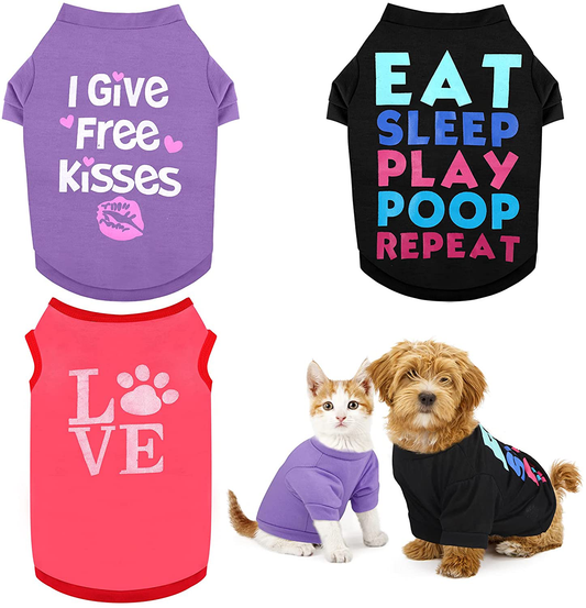 RUODON 3 Printed Puppy Shirts Dog Shirt Pet T-Shirt and Dog Vest Soft Puppy Dog Clothes Pet Outfits Cute Pet Sweatshirt for Small Dogs and Cats Animals & Pet Supplies > Pet Supplies > Cat Supplies > Cat Apparel RUODON Black Letters,Kisses,Heart Footprint Medium 