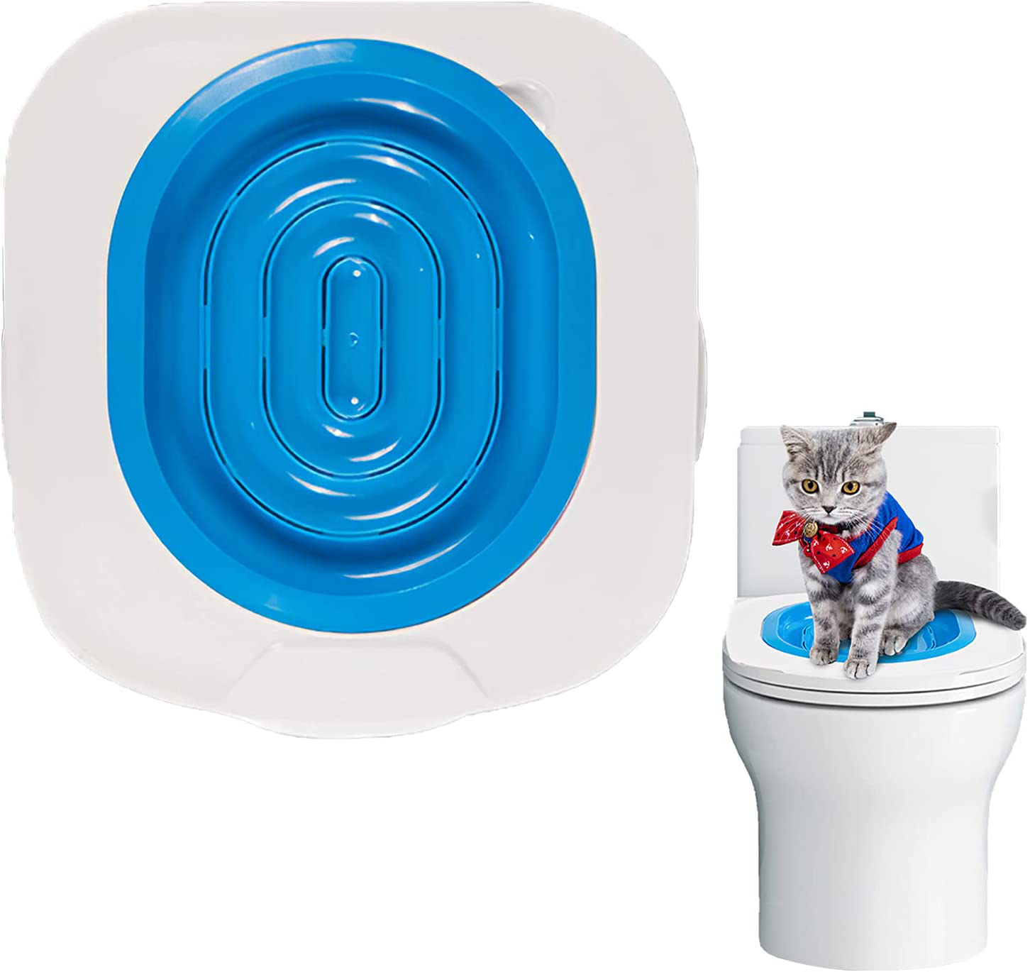 UTDKLPBXAQ Cat Toilet Training Kit Kitten, Pet Toilet Training System, Cat Litter Tray Mat Kitty Urinal Seat Toilet Trainer, Blue Convenient Groove Design Safe Tidy