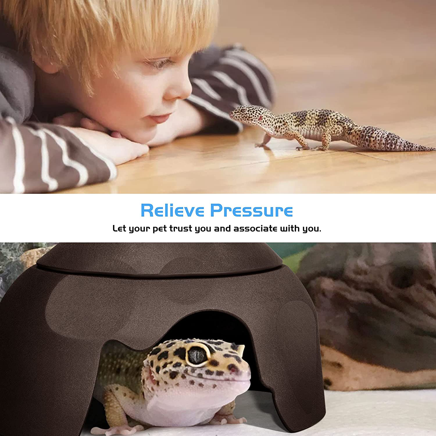 Fischuel Reptile Hides Humidification Cave Help Your Pets Shedding, a Damp Hideout with Natural Rock Designto, Suitable for Bearded Dragons Lizards Leopard Gecko Spiders Turtles and Snakes