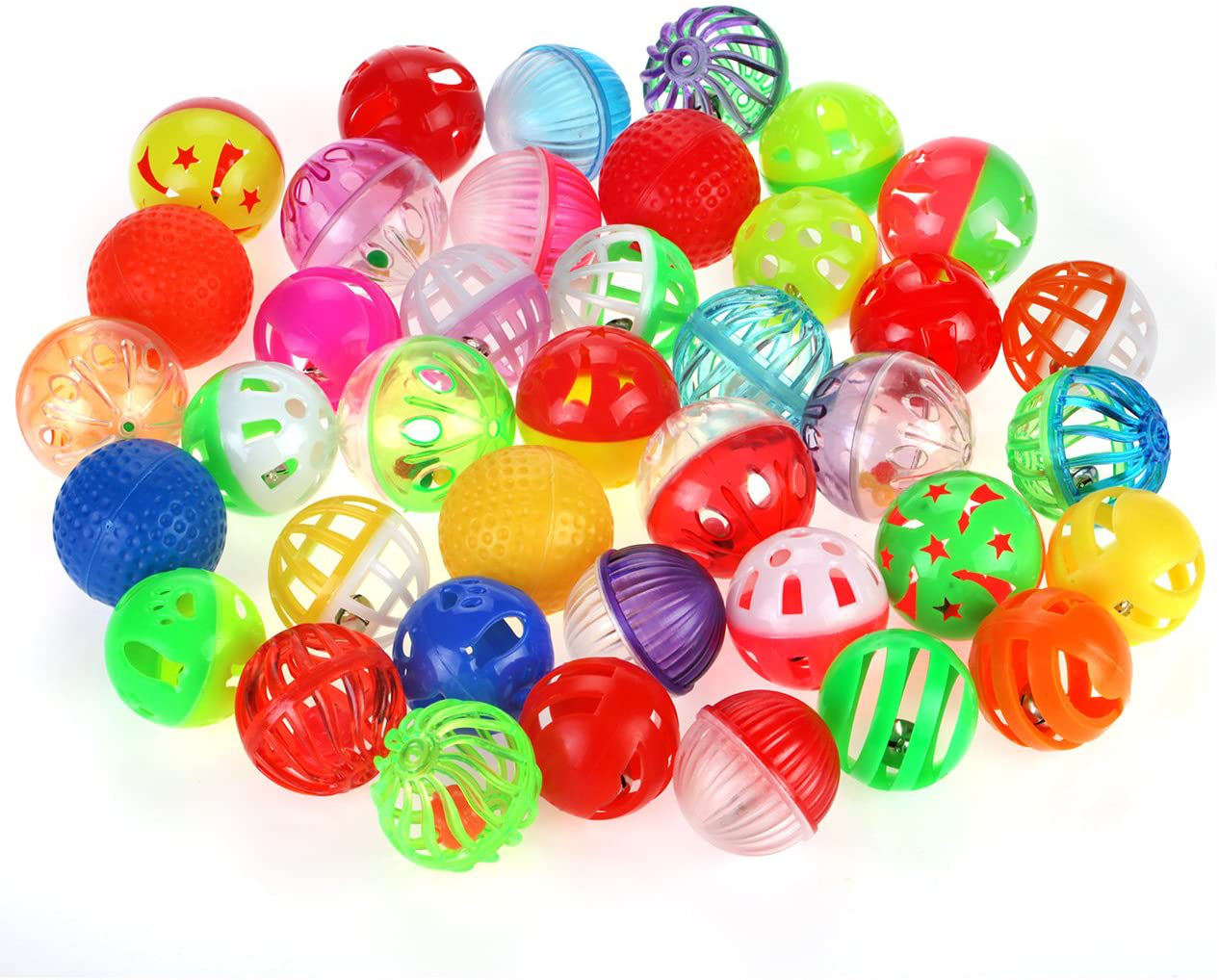 Chiwava 48 Pack Plastic Noisy Cat Toy Balls with Bell Kitten Chase Toy 8 Types Assorted Color Size Animals & Pet Supplies > Pet Supplies > Cat Supplies > Cat Toys CHIWAVA   