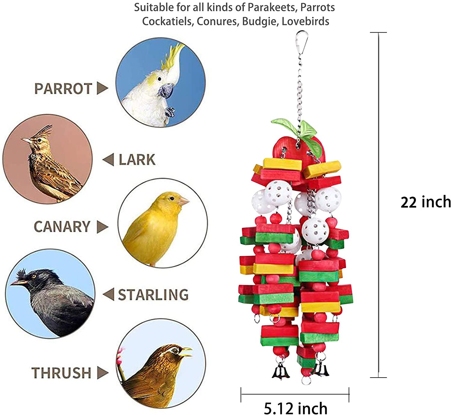 MQ Bird Toys Parrot Toys with Nature Wood Bird Chewing Toys for Small and Medium Birds, Best Toys for African Grey, Parakeets, Amazon Parrots, Finch, Budgie, Cockatiels, Conures and Love Birds Animals & Pet Supplies > Pet Supplies > Bird Supplies > Bird Toys MQ   