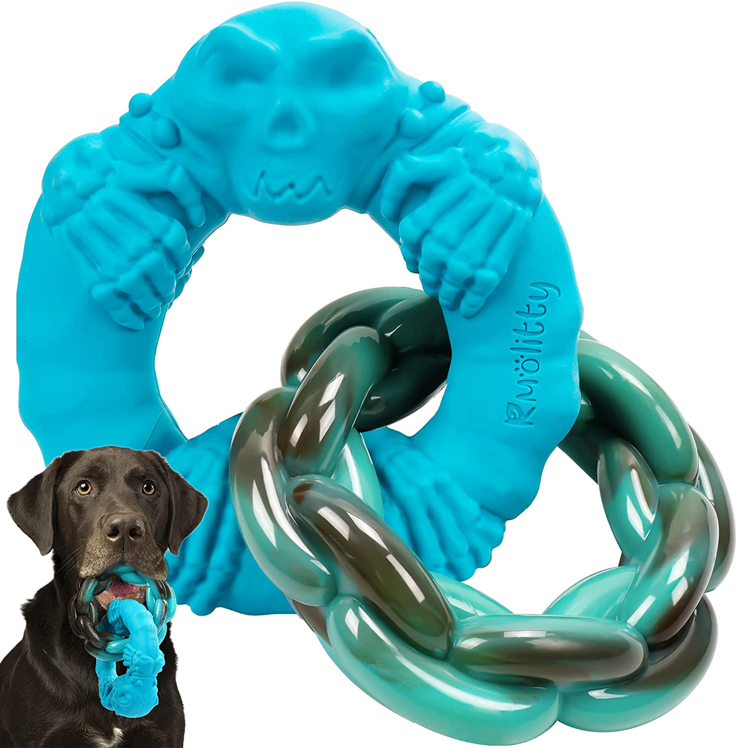Rmolitty Dog Toys for Aggressive Chewers Large Breed, Indestructible Interactive Tough Dog Chew Toys for Medium Large Dogs, Non-Toxic Natural Rubber & Nylon Durable Teething Double-Ring Chew Toys Animals & Pet Supplies > Pet Supplies > Dog Supplies > Dog Toys Rmolitty Green  