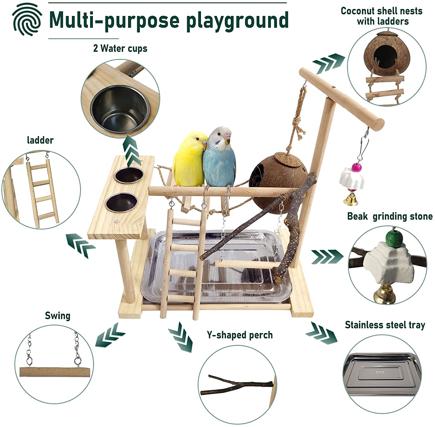 Hamiledyi Bird Playground for Conures Parrot Playstand Cockatiel Play Stand Wood Perch Gym Playpen Ladder Swing Chew Toy with Feeder Cups for Lovebirds Parakeet Cage Accessories Exercise Platform Animals & Pet Supplies > Pet Supplies > Bird Supplies > Bird Cage Accessories Hamiledyi   