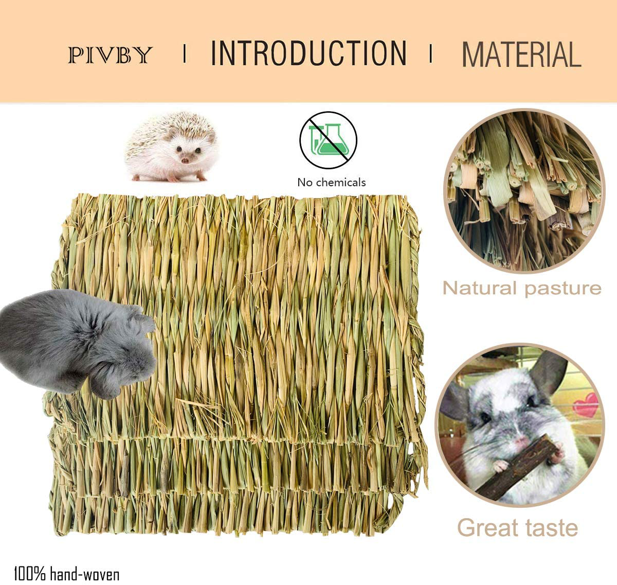 PIVBY 3PCS Woven Pet Bed Rabbit Grass Mat,Bunny Bedding Nest Chew Play Toys for Hamsters Parrot Rabbits Hedgehog Guinea Pig Bunny and Other Small Animals (3 Pack) Animals & Pet Supplies > Pet Supplies > Small Animal Supplies > Small Animal Bedding PINVNBY   