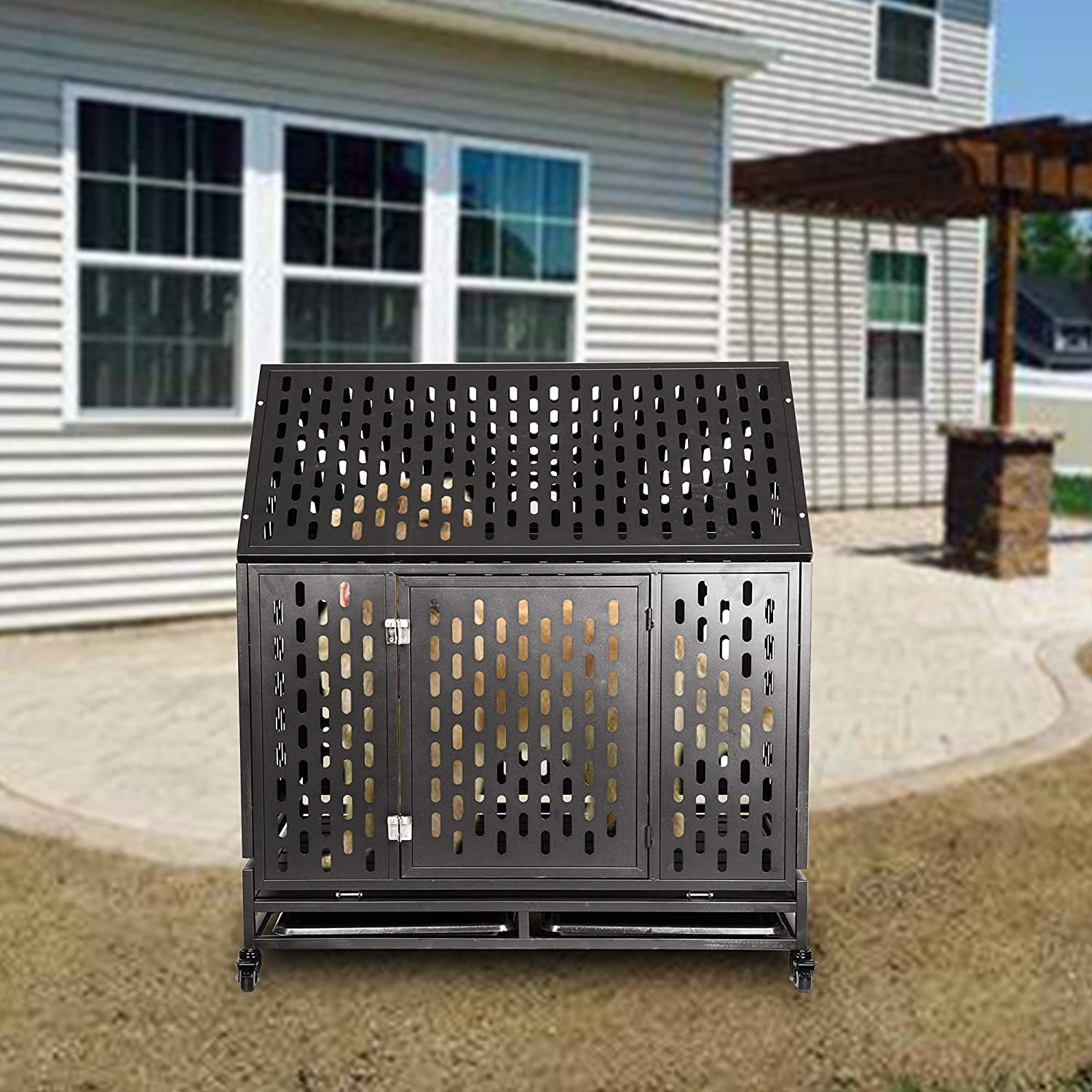 Haige Pet Your Pet Nanny Heavy Duty Dog Crate Cage Kennel Playpen Large Strong Metal for Large Dogs Cats with Two Prevent Escape Lock and Four Lockable Wheels