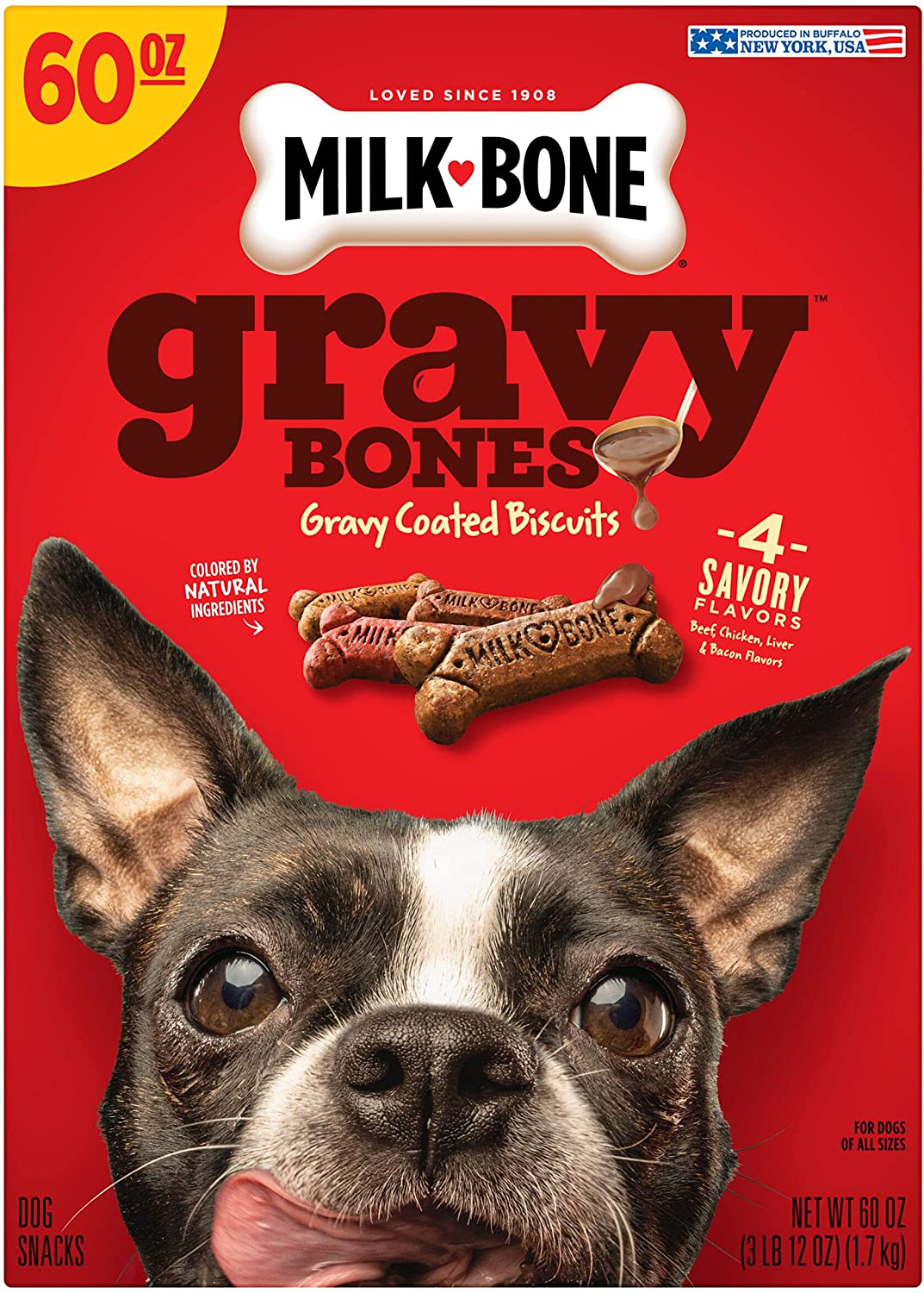 Milk-Bone Gravy Bones Dog Biscuits, 4 Meaty Flavors with 12 Vitamins & Minerals Animals & Pet Supplies > Pet Supplies > Dog Supplies > Dog Treats J.M. SMUCKER COMPANY 60 Ounce (Pack of 3)  