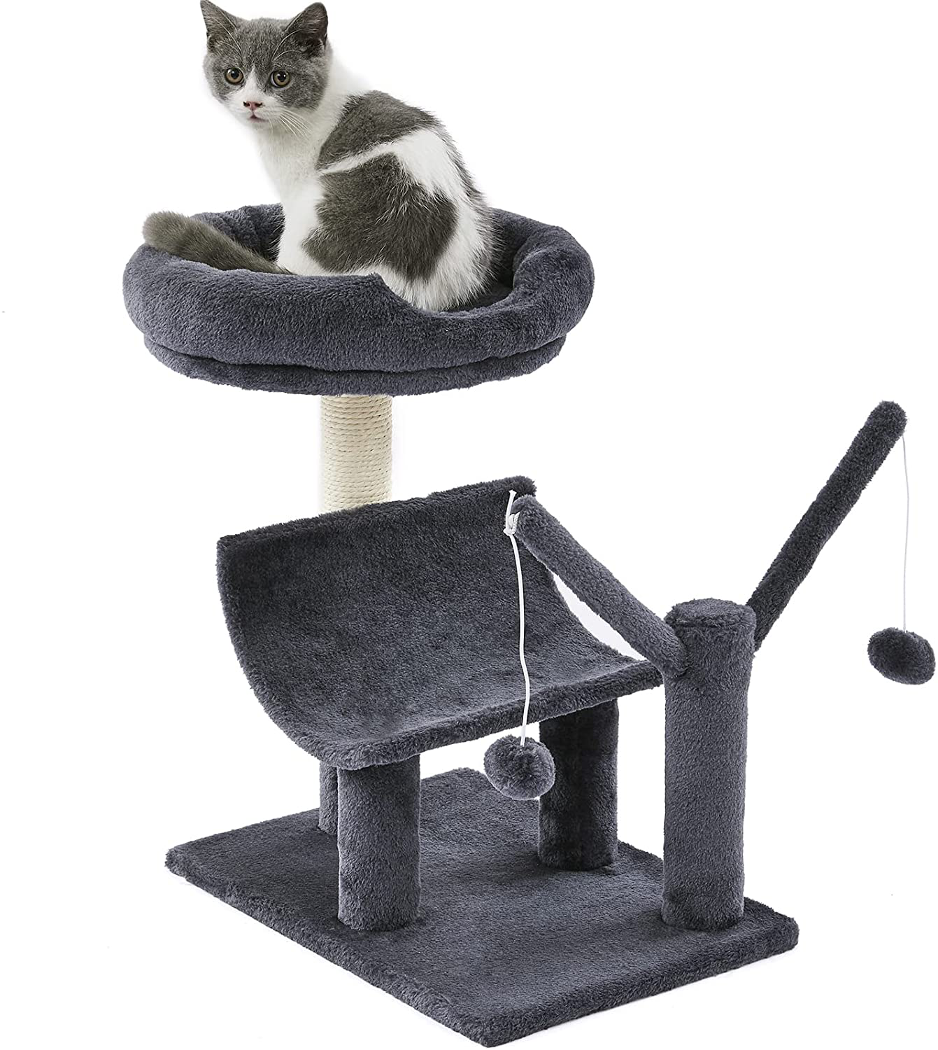 SUPERJARE Cat Tree with Plush Perchs, Indoor Cat Play Tower with 2 Dangling Balls, Kitten Activity Center with Scratching Board & Posts Animals & Pet Supplies > Pet Supplies > Cat Supplies > Cat Furniture SUPERJARE Dark Gray  