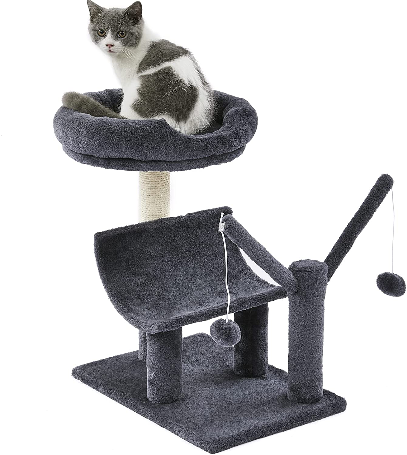 SUPERJARE Cat Tree with Plush Perchs, Indoor Cat Play Tower with 2 Dangling Balls, Kitten Activity Center with Scratching Board & Posts