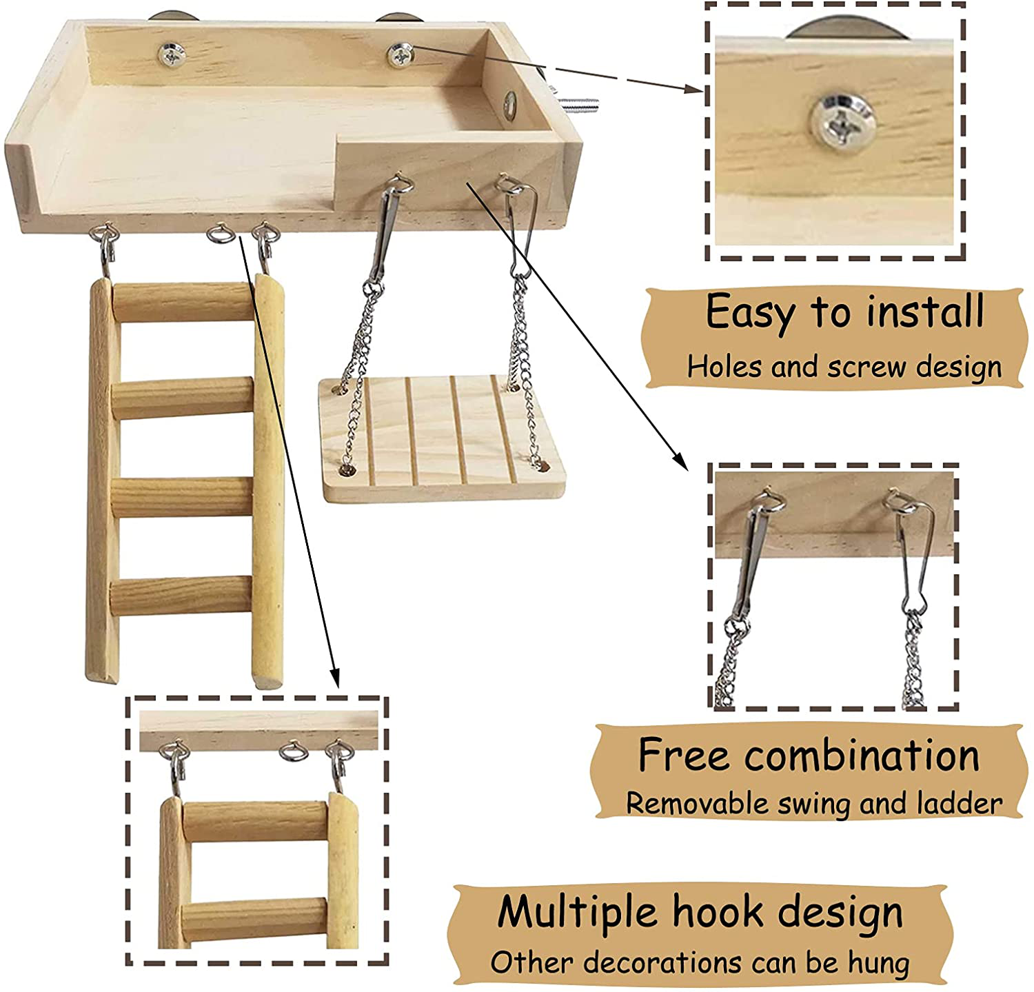 Hamiledyi Hamster Wooden Ladder Swing Platform, Guinea Pig Wood Ladder Set, Small Animal Toy Cage Accessories Seesaw for Gerbil Hedgehog Syrian Hamster Rat Chinchilla