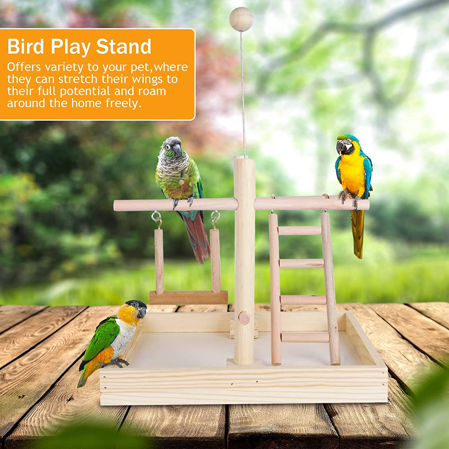 Volksrose Parrot Playground Bird Play Stand, Bird Activity Stand Wood Perch Gym with Ladder, Parakeet Cockatiel Birdcage Cage Nest Accessories Exercise Platform Toy Animals & Pet Supplies > Pet Supplies > Bird Supplies > Bird Gyms & Playstands VolksRose   