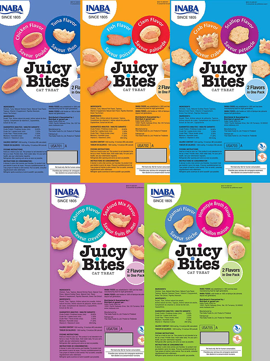 INABA Juicy Bites Grain-Free, Soft, Moist, Chewy Cat Treats with Vitamin E and Green Tea Extract, 0.4 Ounces per Pouch, 15 Pouches (3 per Pouch), Variety Pack Animals & Pet Supplies > Pet Supplies > Cat Supplies > Cat Treats INABA   