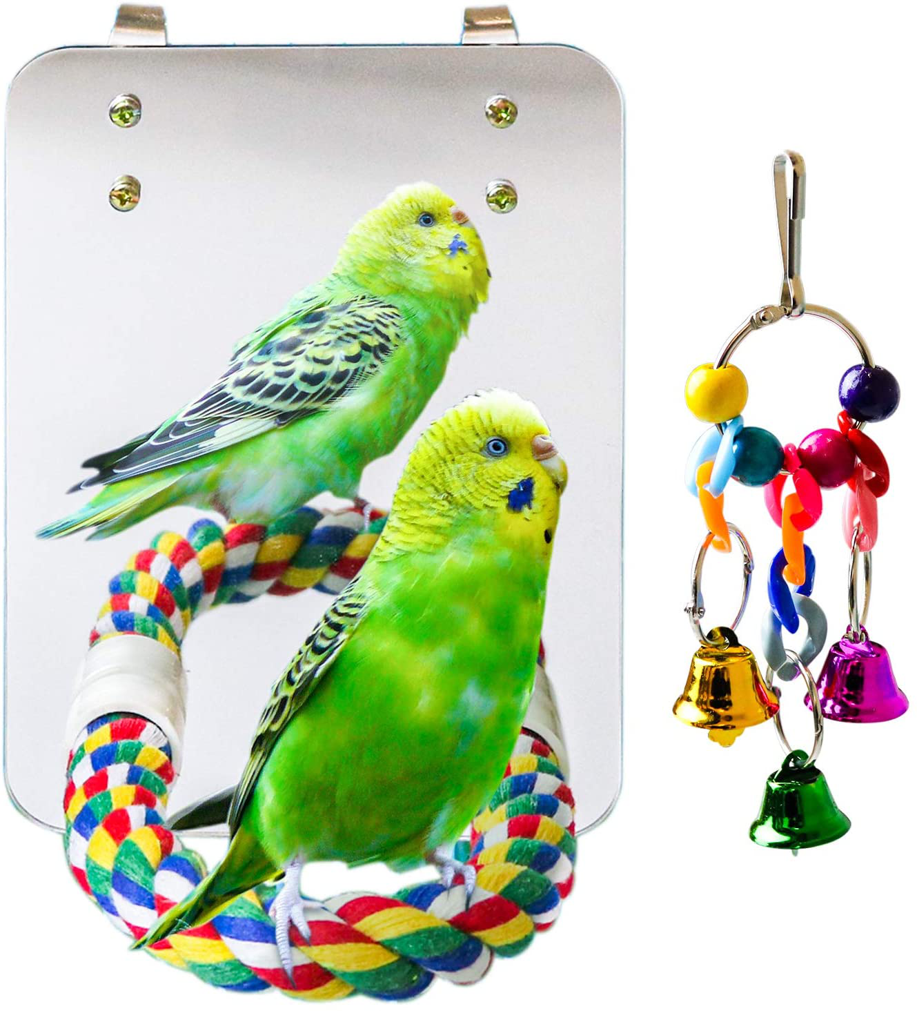 Suruikei 7 Inch Bird Mirror with Rope Perch Cockatiel Mirror Parrot Swing Toys Parrot Cage Toys for Parakeet Cockatoo Cockatiel Conure Lovebirds Finch Canaries Animals & Pet Supplies > Pet Supplies > Bird Supplies > Bird Toys suruikei   