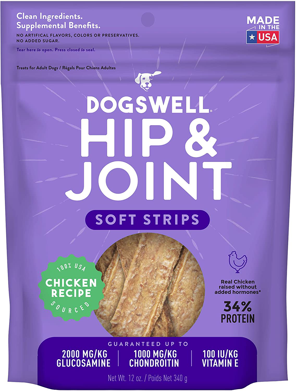 Dogswell Soft Strips Jerky for Dogs, Made in the USA Dog Treats with Glucosamine, Chondroitin & New Zealand Green Mussel for Healthy Hips Animals & Pet Supplies > Pet Supplies > Small Animal Supplies > Small Animal Treats Dogswell Chicken 12 Ounce (Pack of 1) 