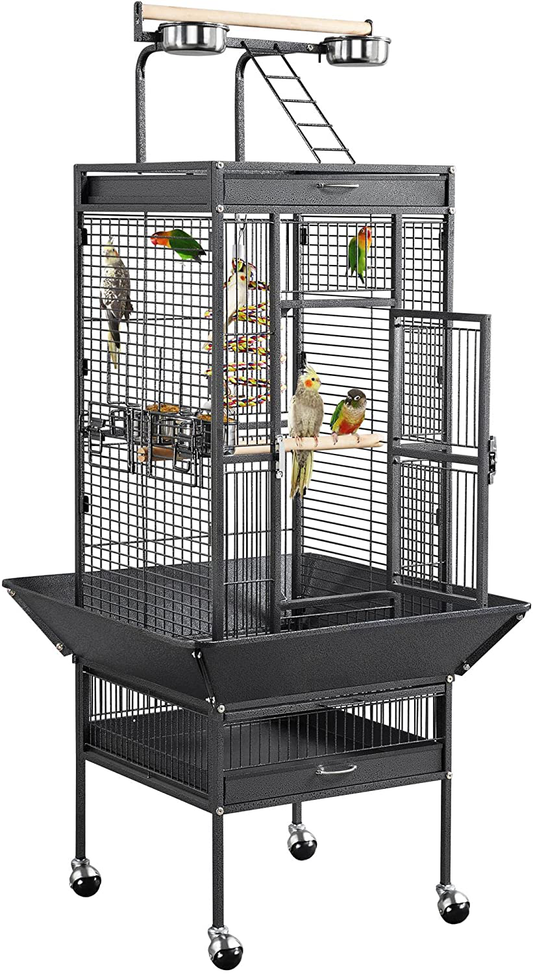 Topeakmart Wrought Iron Selection Play Top Large Parrot Bird Cage Animals & Pet Supplies > Pet Supplies > Bird Supplies > Bird Cages & Stands Topeakmart Black 61-Inch 