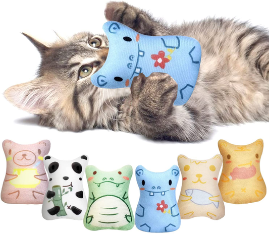 Potaroma Soft Plush Cat Chew Toys Catnip Toys, Cute Cartoon Animal Toys, Bite Resistant Cat Nip Toys for Indoor Cats, Catnip Filled Cat Kicker Toy for Kitty Kitten, Great for Cat Teething