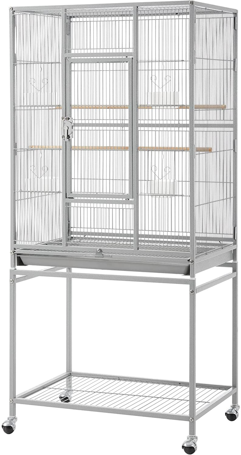 Topeakmart 53.5-Inch Bird Cage with Stand Wrought Iron Construction Bird Cage for Parrots Cockatiels Conures Parakeets Budgies Finches Birdcage Animals & Pet Supplies > Pet Supplies > Bird Supplies > Bird Cages & Stands Topeakmart Light Gray  