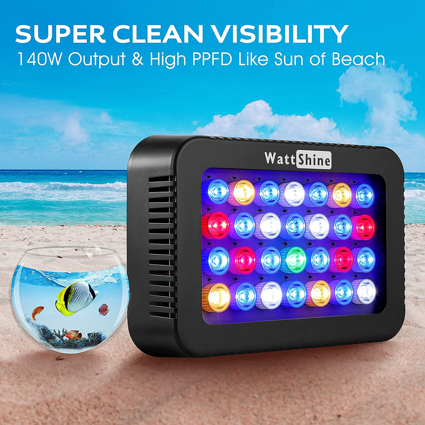 Wattshine Aquarium Lights, 140W Full Spectrum LED Coral Reef Light with Dual Dimmable Channels for Carols LPS SPS Marine Fish Tank (140W)