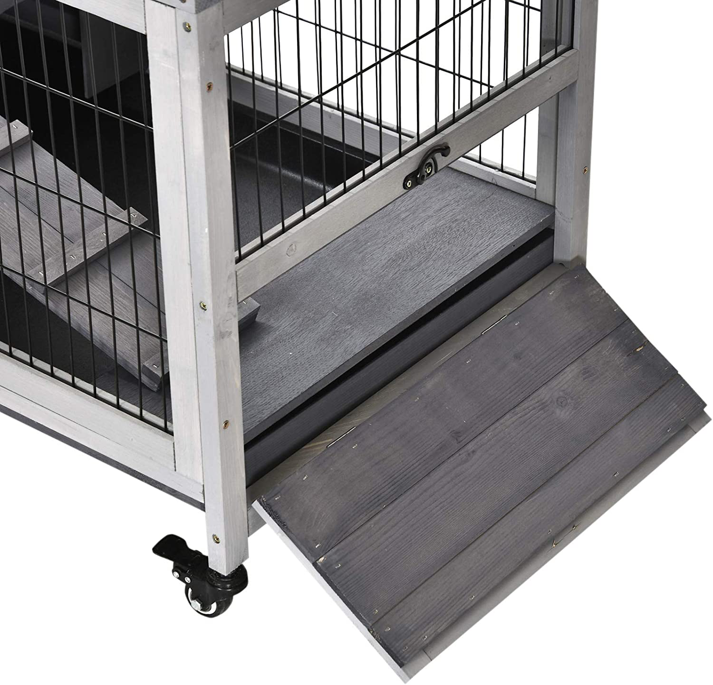Pawhut Wooden Indoor Rabbit Hutch Elevated Cage Habitat with Enclosed Run with Wheels, Ideal for Rabbits and Guinea Pigs Animals & Pet Supplies > Pet Supplies > Small Animal Supplies > Small Animal Habitats & Cages PawHut   