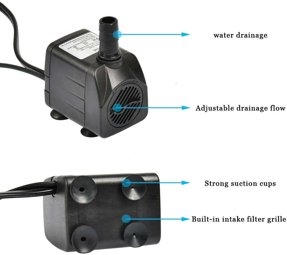 ATPWONZ 10Watt Submersible Water Fountain Pump with LED Light for Water Feature, Aquarium Fish Tanks, Outdoor Pond, Small Pools, Indoor Fountain Pumps, Home Décor Fountain Garden House Water