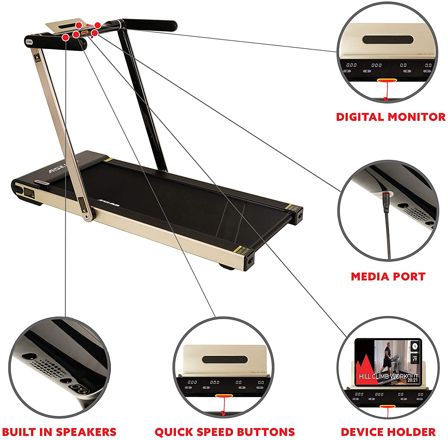 Sunny Health & Fitness ASUNA Premium Slim Folding Treadmill Running Machine  with Speakers for Home Gyms