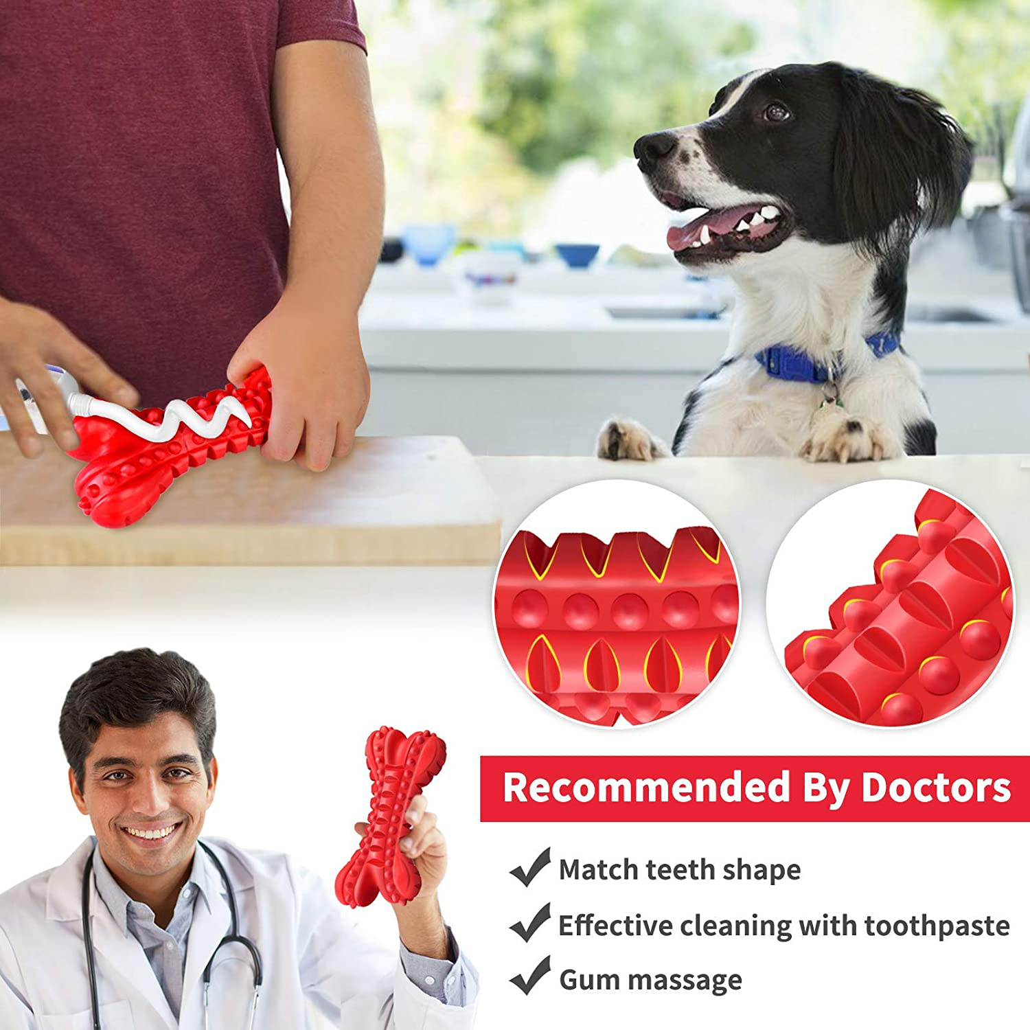 Squeaky Dog Chew Toy for Aggressive Chewers Large Breed, Tough  Indestructible Rubber Bone with Toothbrush for Big Medium Dogs Teeth  Cleaning