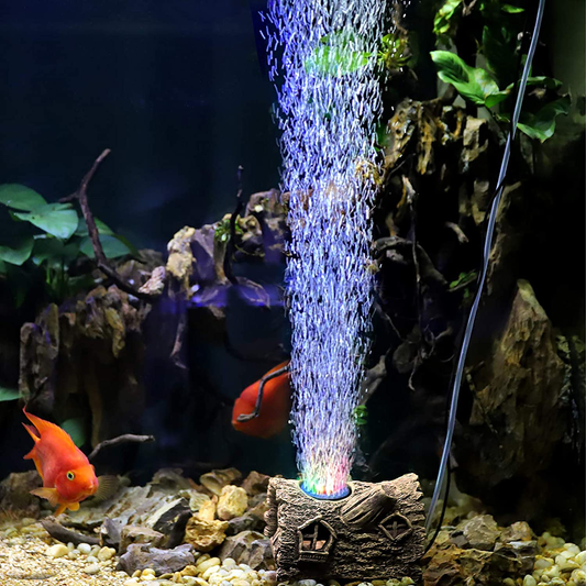 Hygger Aquarium Air Stone, Fish Tank Bubble Decoration Hideout Cave with 3 Color Light