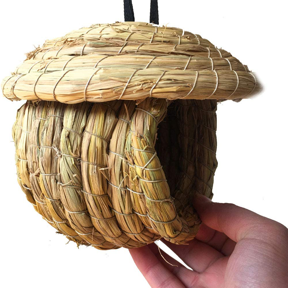 Hamiledyi Birdcage Straw Simulation Birdhouse 100% Natural Fiber - Cozy Resting Breeding Place for Birds - Provides Shelter from Cold Weather - Bird Hideaway from Predators(Large) Animals & Pet Supplies > Pet Supplies > Bird Supplies > Bird Cage Accessories Hamiledyi   