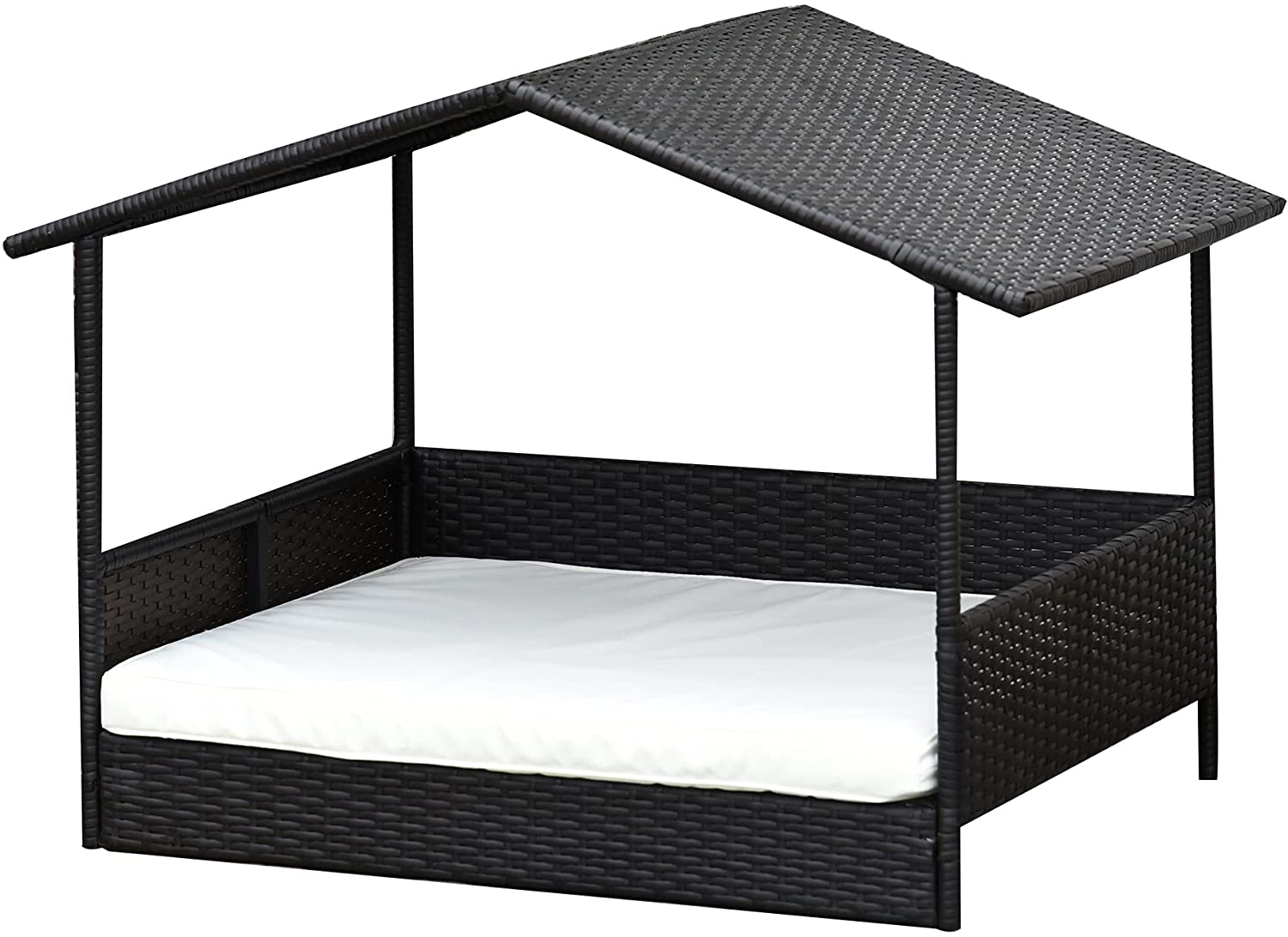 Pawhut Wicker Dog House Raised Rattan Bed for Indoor/Outdoor with Cushion Lounge
