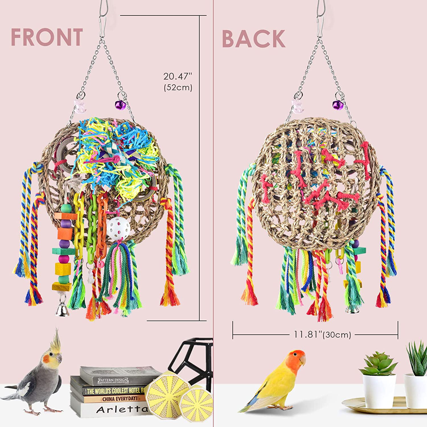 KATUMO Chewable Bird Toys, Bird Hanging Wall Toy Climbing Mat Parrot Hammock Bird Perch Swing Toy for Parakeets Budgerigars Conures Cockatiels Lovebirds, Small round Seagrass Mat Size 9.4'' X 9.4'' Animals & Pet Supplies > Pet Supplies > Bird Supplies > Bird Toys KATUMO   