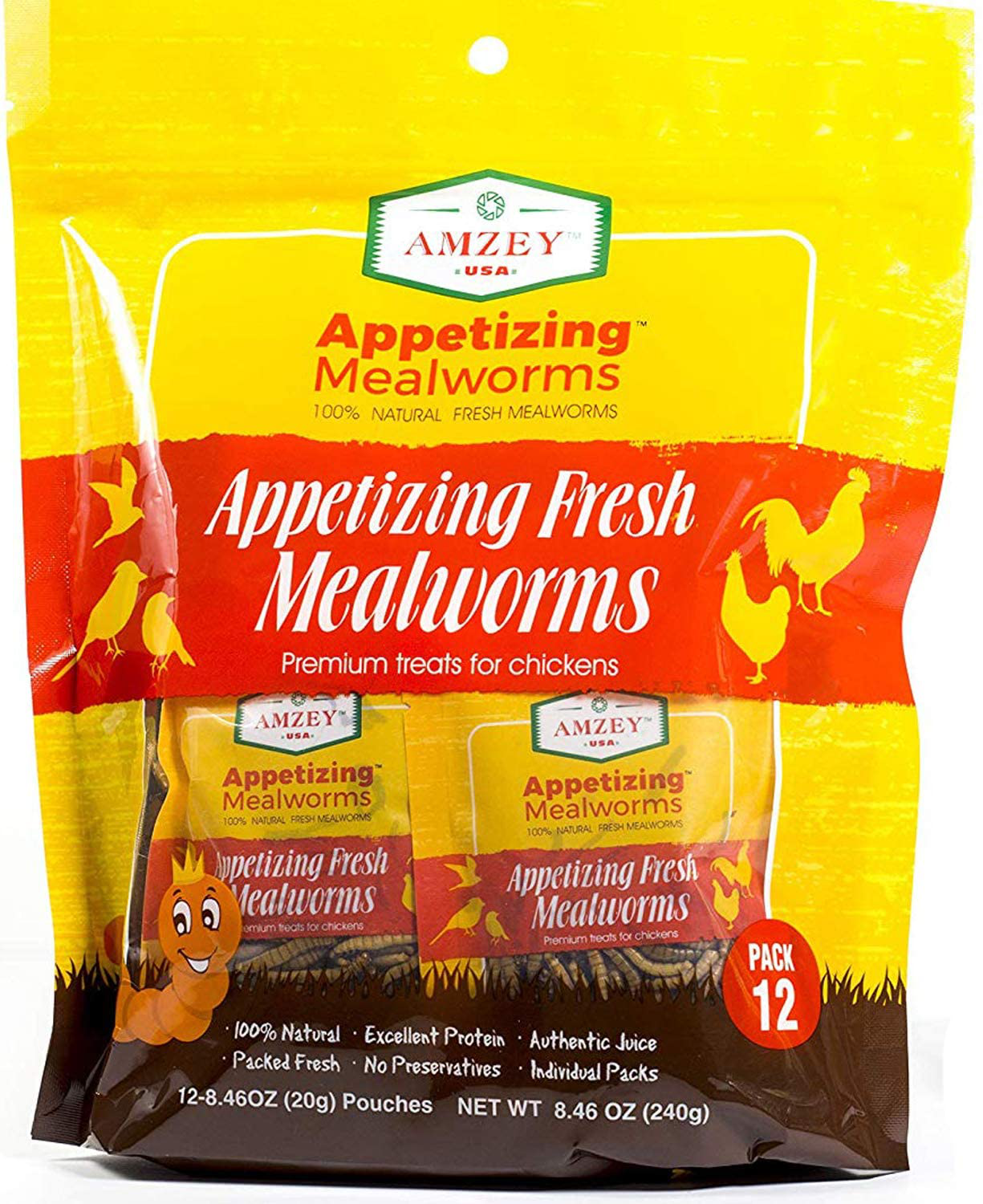 Fresh Mealworms 8.4 Oz (1600 Count Total, 12 Bags) Superior to Live Mealworms - Premium Food for Leopard Gecko, Exotic Bird Food, Sugar Glider Food, Hedgehog Food -High Nutritients, No Preservatives Animals & Pet Supplies > Pet Supplies > Reptile & Amphibian Supplies > Reptile & Amphibian Food Amzey   