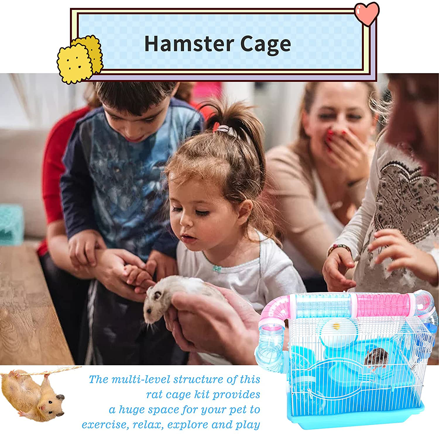 Hamster Cages and Habitats, a Wire Rat Cage with a Large Space for Dwarf Hamsters, Guinea Pig , Gerbils, Mouse or Other Small Animal Cage. Animals & Pet Supplies > Pet Supplies > Small Animal Supplies > Small Animal Habitats & Cages FSBTWOO   