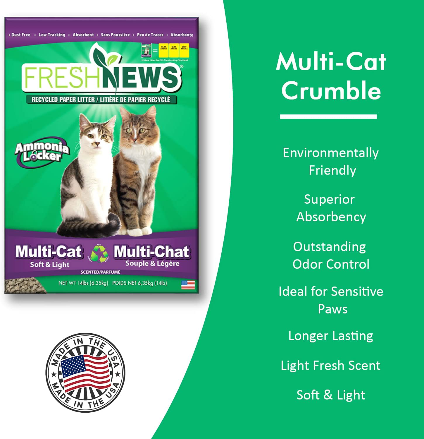 Recycled, Original Crumble Multi 14 Animals & Pet Supplies > Pet Supplies > Cat Supplies > Cat Litter Fresh News Paper Cat Litter   