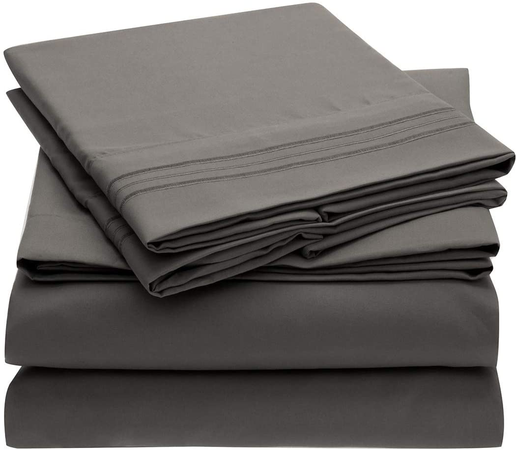 Mellanni Grey Sheets Full Size - Hotel Luxury 1800 Bedding Sheets & Pillowcases - Extra Soft Cooling Bed Sheets - Deep Pocket up to 16" Mattress - Wrinkle, Fade, Stain Resistant - 4 Piece (Full, Gray) Animals & Pet Supplies > Pet Supplies > Dog Supplies > Dog Treadmills Mellanni   