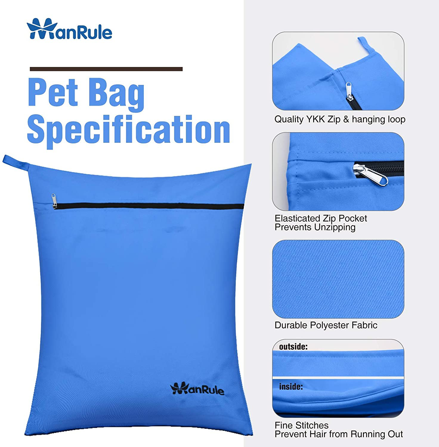 Manrule Pet Laundry Bag for Washing Machine Oversize Hair Remover Bag for Pet Beds, Fleece, C&C Cage Liners, Midwest Cage Liners, for Dogs, Cats, Guinea Pigs, Rabbits and Small Pets (Blue) Animals & Pet Supplies > Pet Supplies > Small Animal Supplies > Small Animal Bedding ManRule   