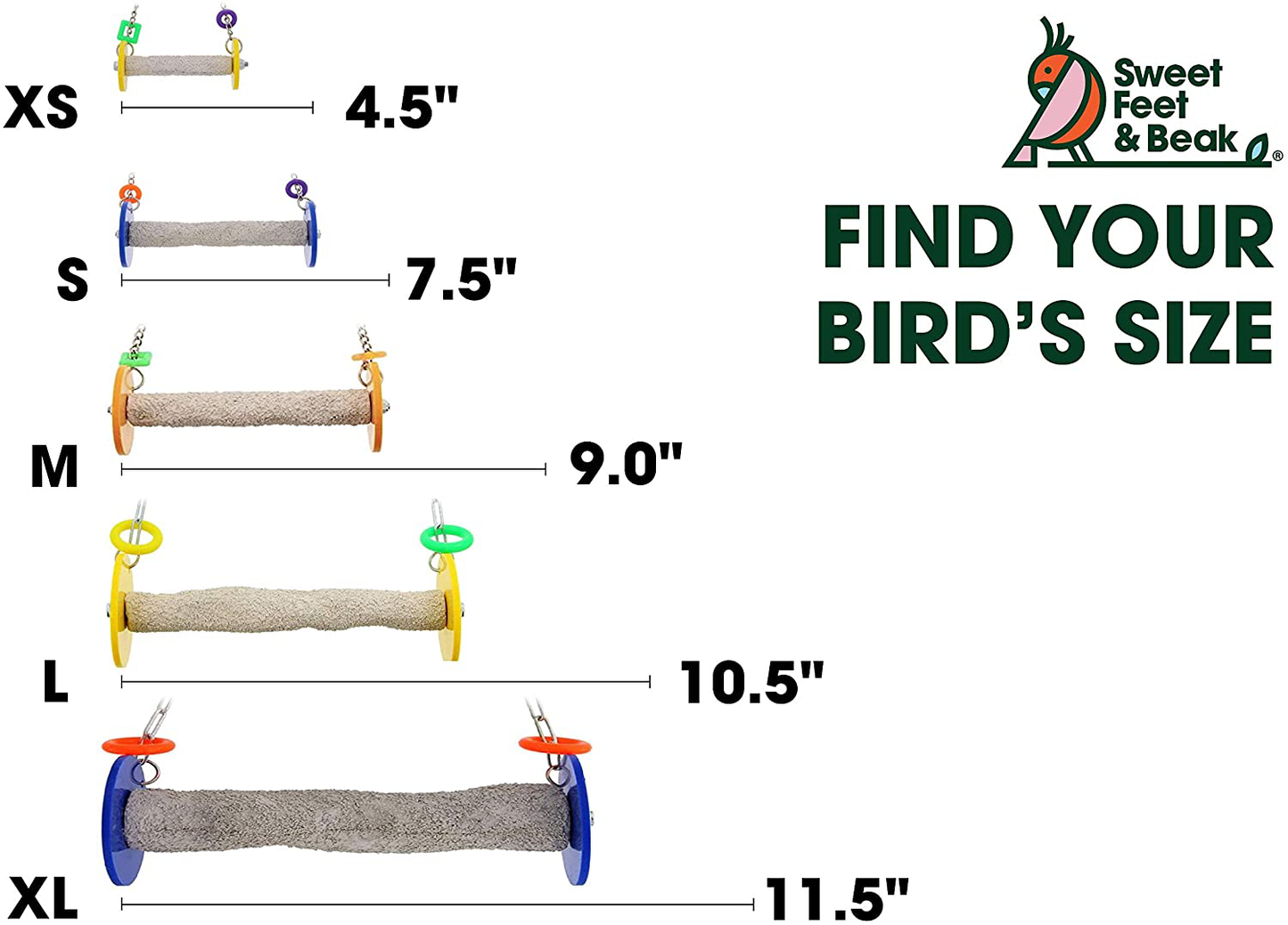 Sweet Feet and Beak Roll Swing and Perch for Birds, Keeps Nails and Beak in Top Condition and Stimulate Leg Muscles - Made in the USA -Safe and Non-Toxic, for Cages Animals & Pet Supplies > Pet Supplies > Bird Supplies > Bird Cages & Stands Sweet Feet and Beak   